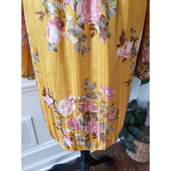 Forever 21 Sheath Dress Womens OX Yellow Floral Keyhole Back Bow Sweetheart Neck - Picture 9 of 14